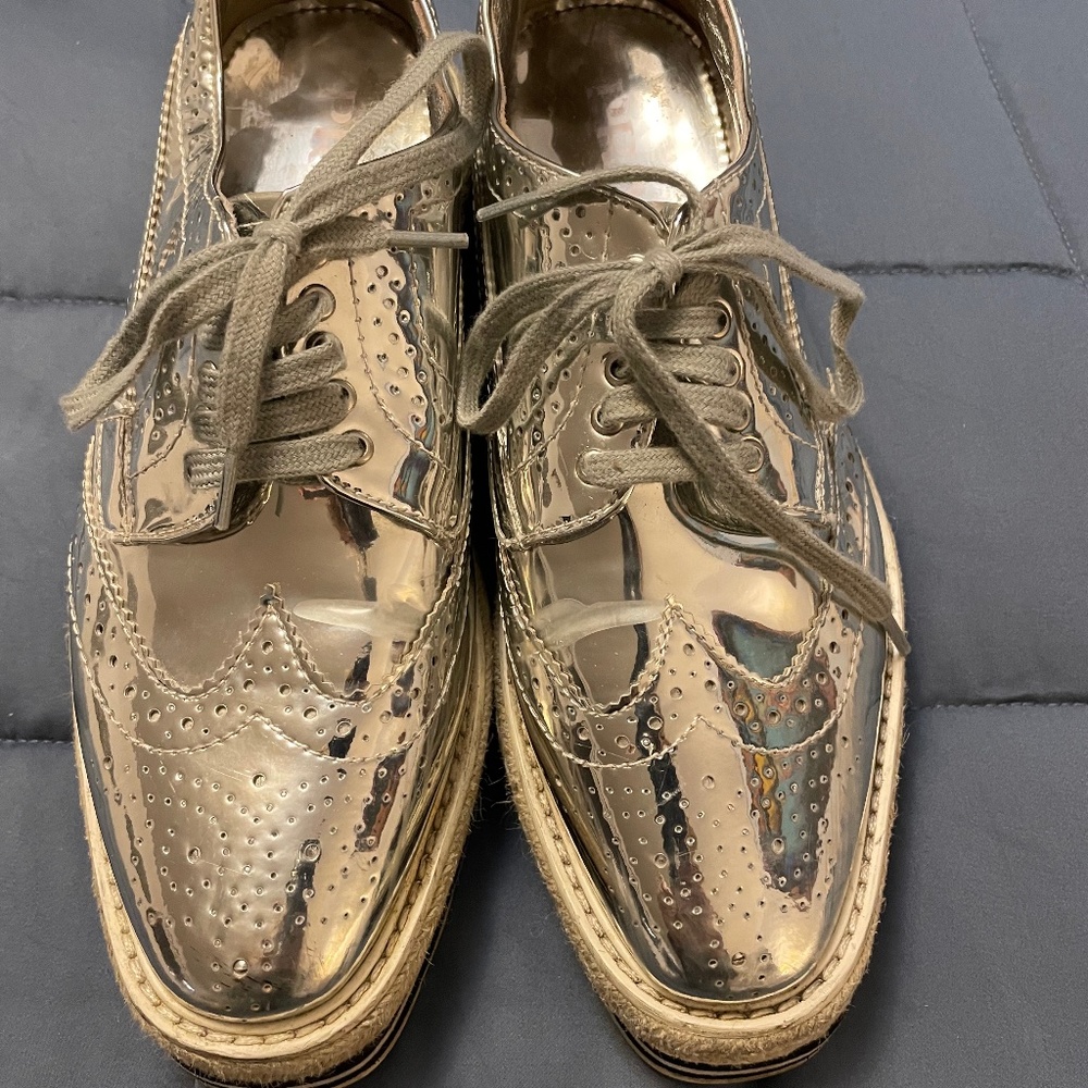 Prada? silver leather oxfords